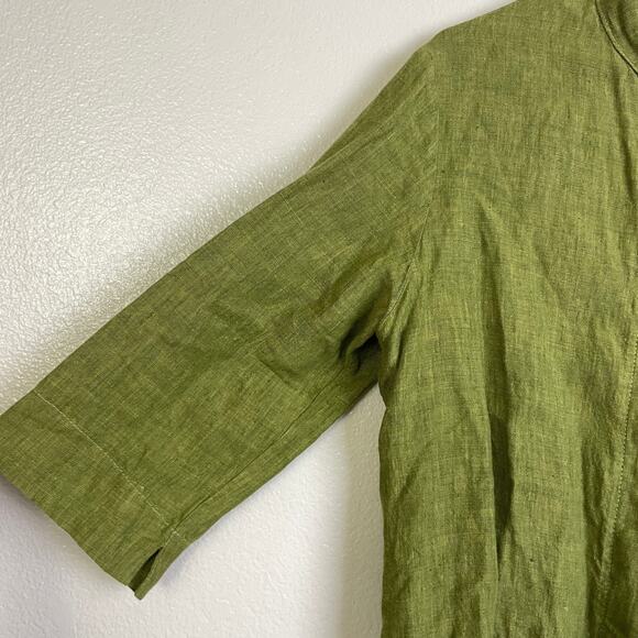 Bryn Walker Linen Top Womens Small Green Button Up Boxy Lagenlook Cropped USA - Picture 5 of 12
